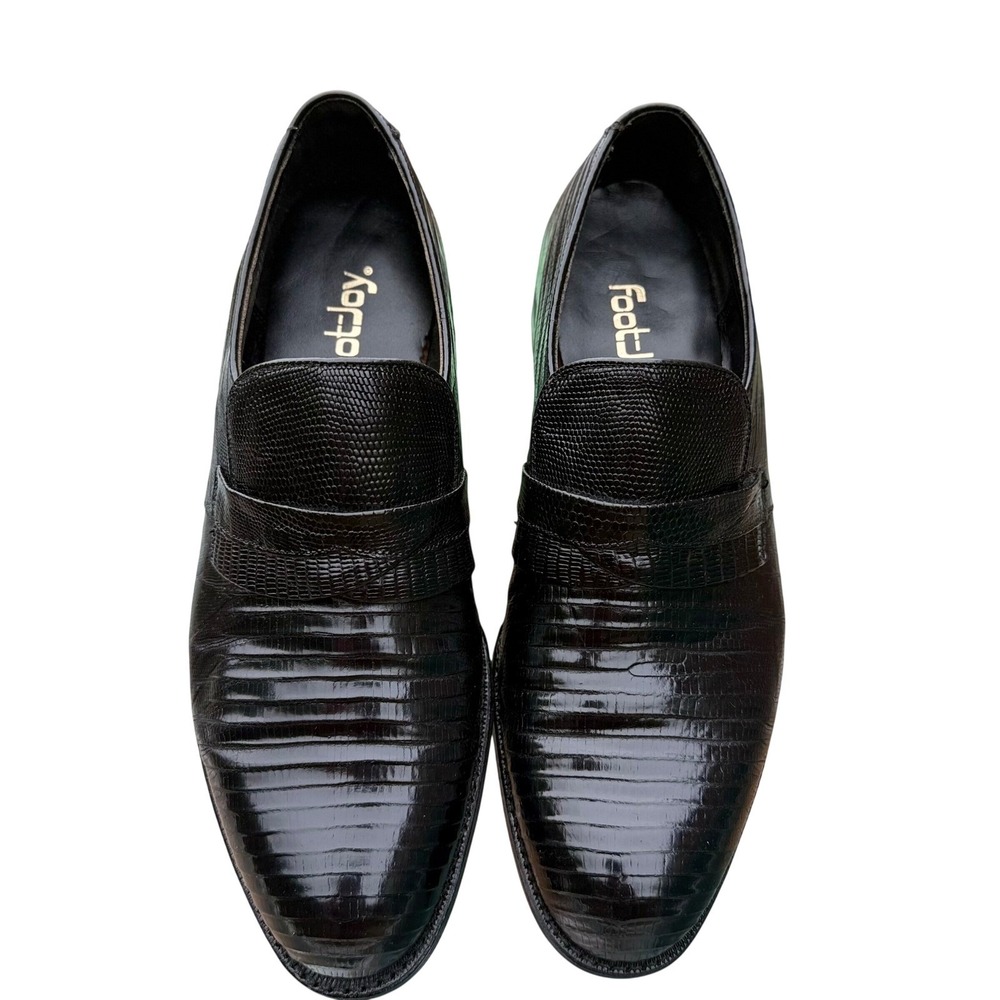 FootJoy Vintage Penny Loafers Men 10 C Black New Lizard Embossed Leather Shoe